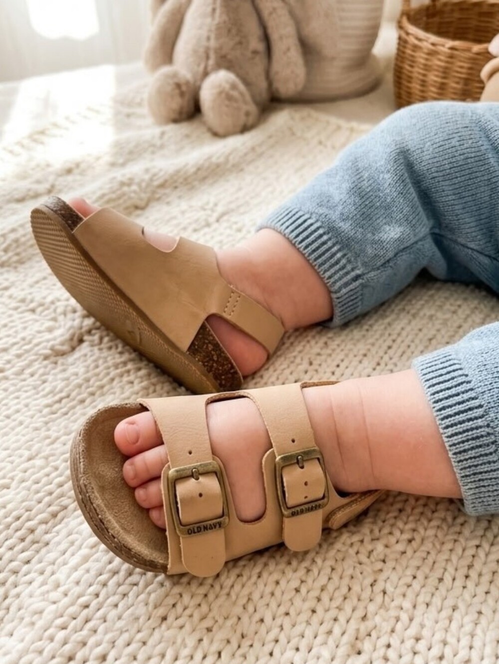 Old Navy Baby Beige Dual Strap Sandals with Gold Buckles